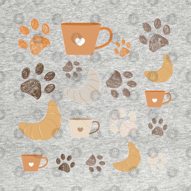 Croissant coffee and paw prints by GULSENGUNEL